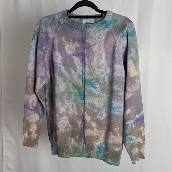 Vintage purple & teal hand dyed knit crew neck sweater - Picture 2 of 7